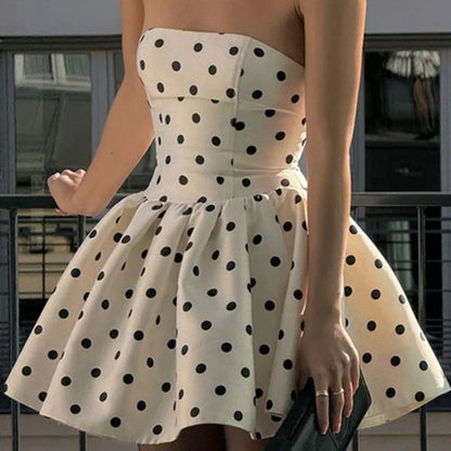 Aimishang Fashion A Line Polka dot Strapless Short Homecoming Dress Lovely Birthday Party Dress