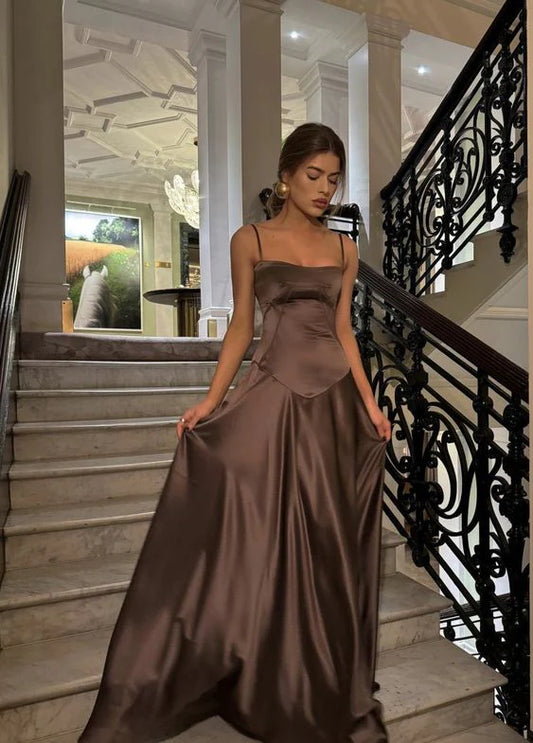 Aimishang Fashion A Line Spaghetti Straps Sleeveless Satin Long Prom Dress Charming Party Evening Gown Elegant Graduation Dress