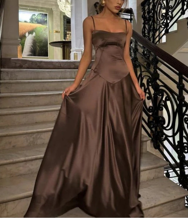 Aimishang Fashion A Line Spaghetti Straps Sleeveless Satin Long Prom Dress Charming Party Evening Gown Elegant Graduation Dress
