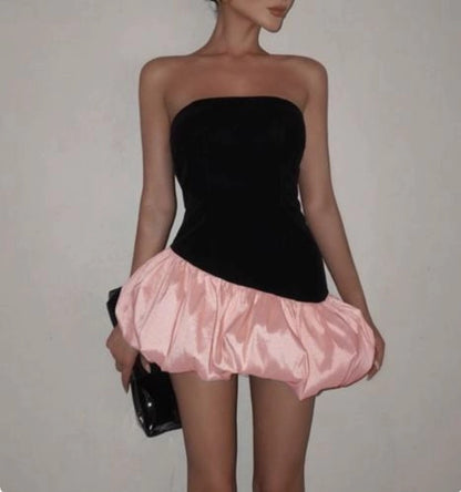 Aimishang Fashion A Line Strapless Contrast Color Short Graduation Party Dress Summer Mini Homecoming Dress