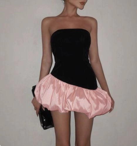 Aimishang Fashion A Line Strapless Contrast Color Short Graduation Party Dress Summer Mini Homecoming Dress