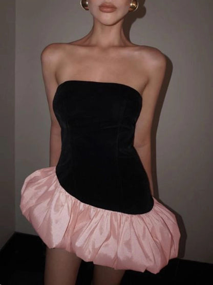 Aimishang Fashion A Line Strapless Contrast Color Short Graduation Party Dress Summer Mini Homecoming Dress