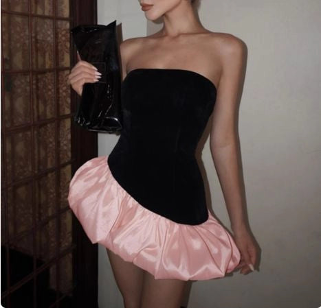 Aimishang Fashion A Line Strapless Contrast Color Short Graduation Party Dress Summer Mini Homecoming Dress