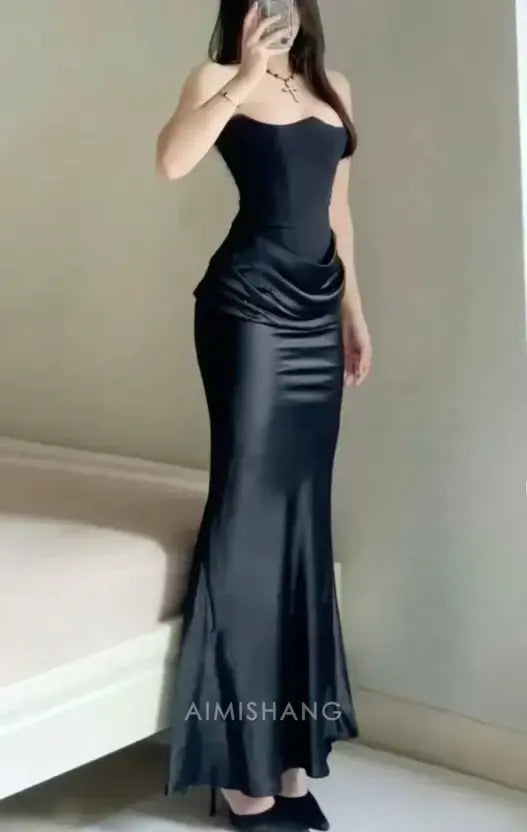 Aimishang Fashion Black Mermaid Strapless Long Prom Dress Chic Party Evening Gowns Elegant Formal Dress