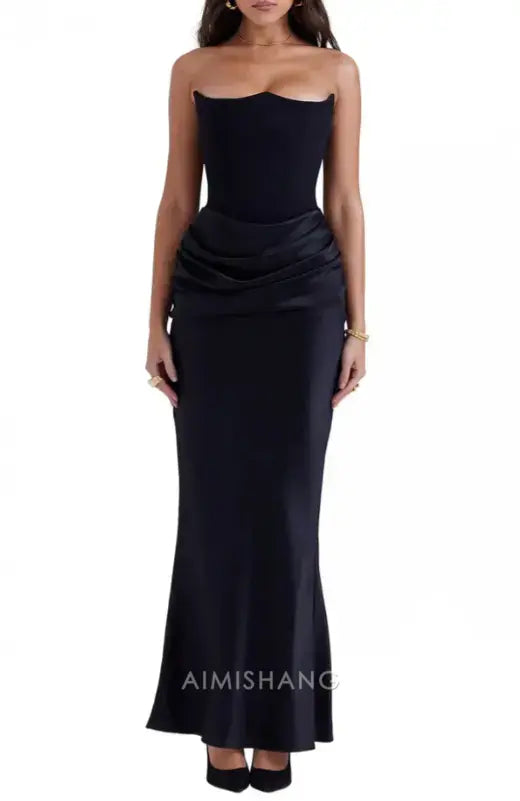 Aimishang Fashion Black Mermaid Strapless Long Prom Dress Chic Party Evening Gowns Elegant Formal Dress