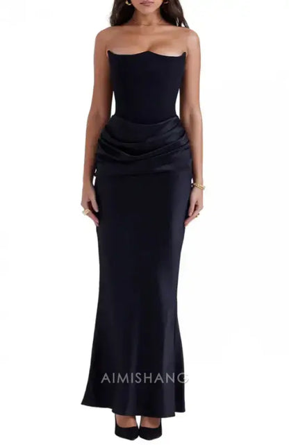 Aimishang Fashion Black Mermaid Strapless Long Prom Dress Chic Party Evening Gowns Elegant Formal Dress