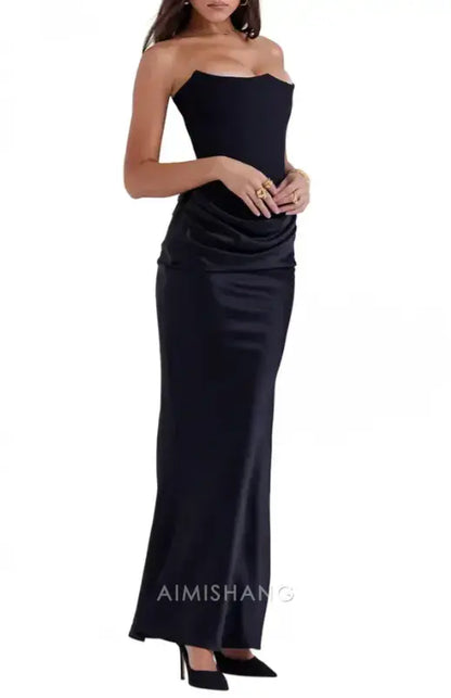 Aimishang Fashion Black Mermaid Strapless Long Prom Dress Chic Party Evening Gowns Elegant Formal Dress