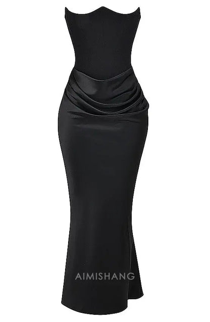 Aimishang Fashion Black Mermaid Strapless Sleeveless Evening Party Gown Sexy Long Formal Prom Dress Charming Graduation Dress