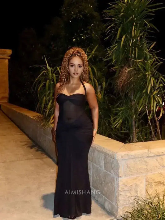 Aimishang Fashion Black Party Evening Gowns Sleeveless Sexy Long Formal Prom Dress Charming Graduation Dress