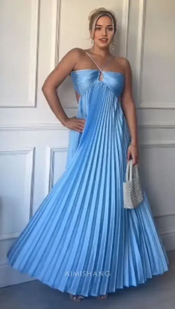 Aimishang Fashion Blue A Line Sleeveless Long Formal Prom Dress Elegant Evening Party Gown Charming Wedding Guest Dress