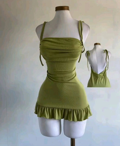 Aimishang Fashion Green Sheath Spaghetti Straps Backless Sleeveless Short Homecoming Dress Summer Mini Birthday Party Dress