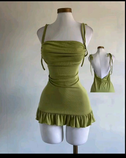 Aimishang Fashion Green Sheath Spaghetti Straps Backless Sleeveless Short Homecoming Dress Summer Mini Birthday Party Dress