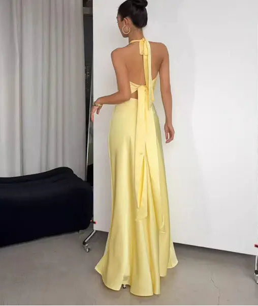 Aimishang Fashion Halter Open Back Sleeveless Party Evening Gown Elegant Long Formal Prom Dress