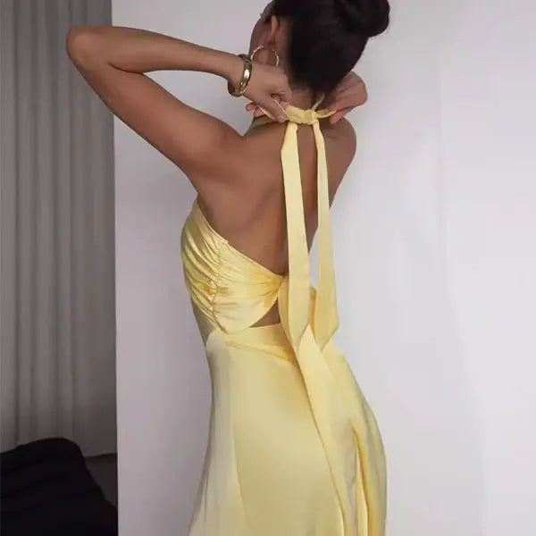 Aimishang Fashion Halter Open Back Sleeveless Party Evening Gown Elegant Long Formal Prom Dress