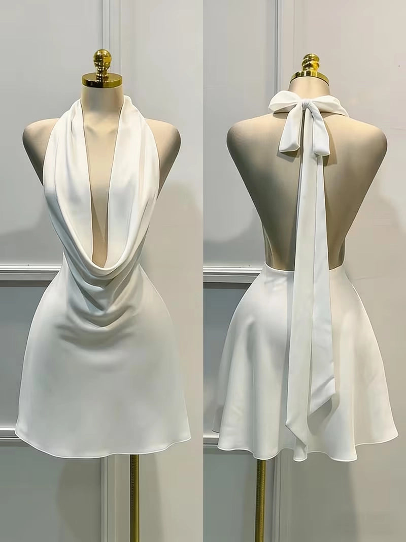 Aimishang Fashion Halter Satin Sleeveless Short Homecoming Dress Simple Mini Summer Birthday Party Dress