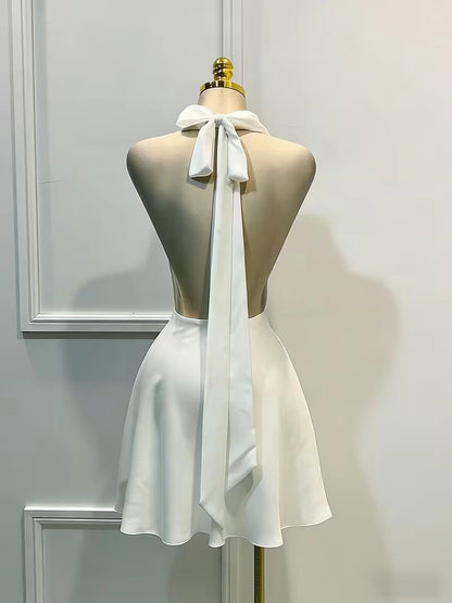 Aimishang Fashion Halter Satin Sleeveless Short Homecoming Dress Simple Mini Summer Birthday Party Dress