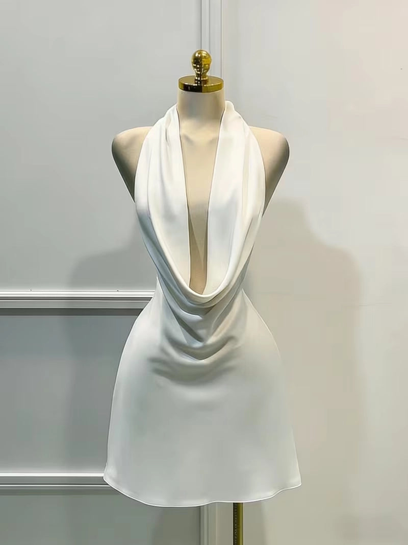 Aimishang Fashion Halter Satin Sleeveless Short Homecoming Dress Simple Mini Summer Birthday Party Dress