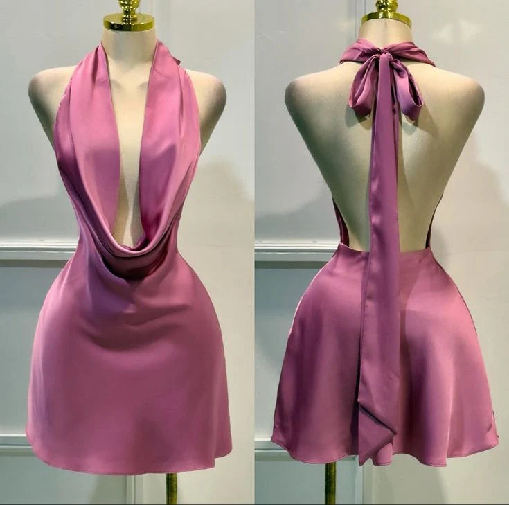 Aimishang Fashion Halter Sleeveless Satin Homecoming Dress Stylish Mini Summer Party Dress