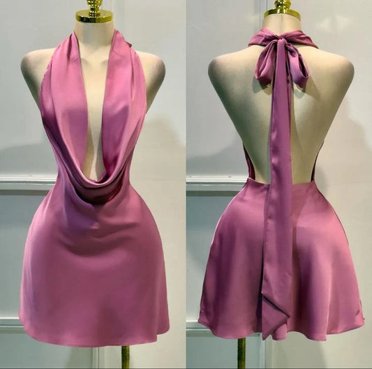 Aimishang Fashion Halter Sleeveless Satin Homecoming Dress Stylish Mini Summer Party Dress