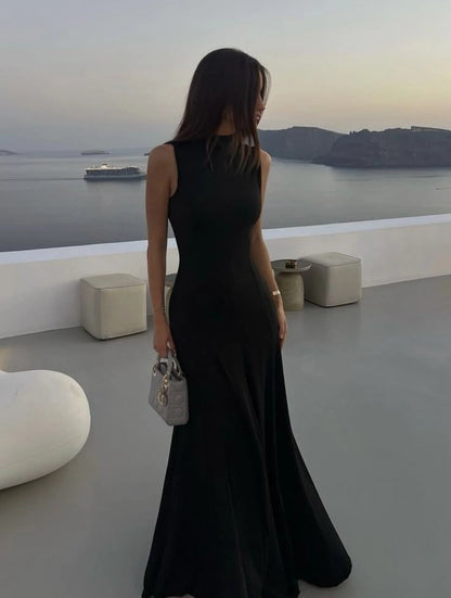 Aimishang Fashion High Neck Black Sleeveless Party Evening Gown Elegant Formal Prom Dress for Women