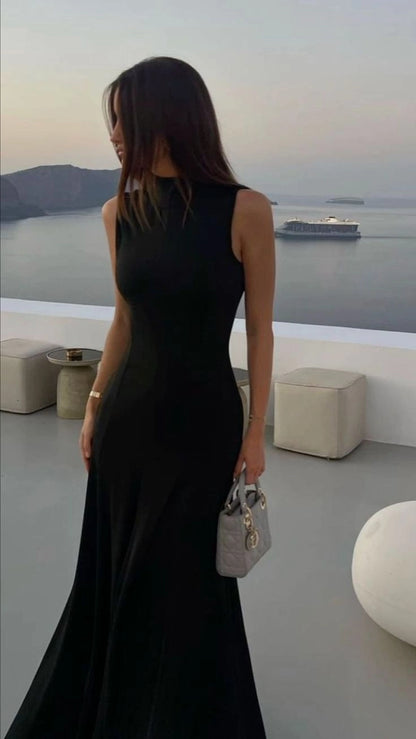 Aimishang Fashion High Neck Black Sleeveless Party Evening Gown Elegant Formal Prom Dress for Women