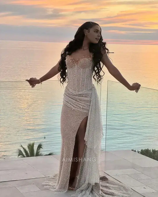 Aimishang Fashion Long Prom Dress With Slit Sexy Black Girl Sleeveless Party Evening Gown Charming Formal Wear Dress
