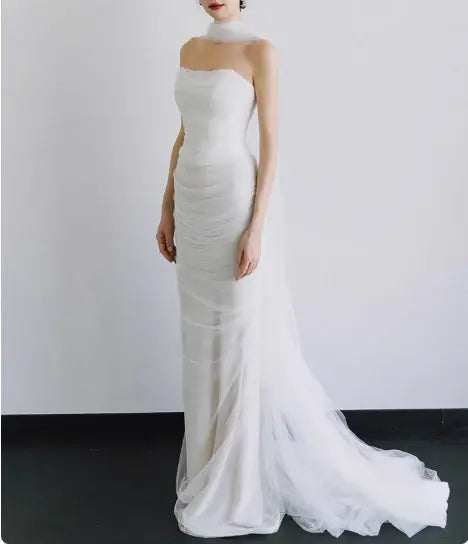 Aimishang Fashion Mermaid Strapless Sleeveless Long Formal Prom Dress Elegant Evening Party Gown Charming Wedding Dress