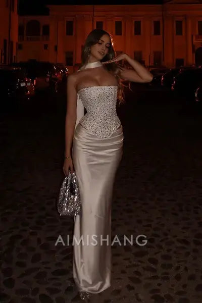 Aimishang Fashion Mermaid Strapless Sleeveless Long Prom Dress Charming Evening Gown Sexy Birthday Party Dress