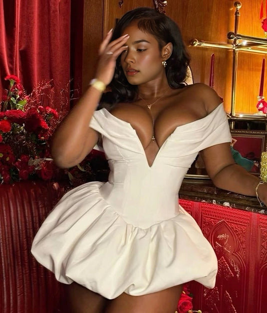 Aimishang Fashion Off the Shoulder A Line Satin Short Summer Homecoming Dress Cute Graduation Party Dress