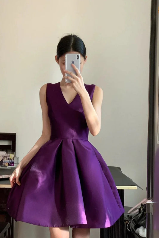 Aimishang Fashion Purple A Line V-neck Sleeveless Short Formal Prom Dress Lovely Homecoming Dress