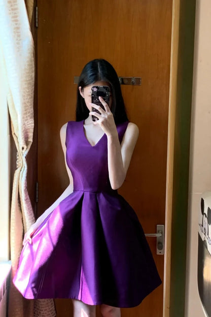 Aimishang Fashion Purple A Line V-neck Sleeveless Short Formal Prom Dress Lovely Homecoming Dress
