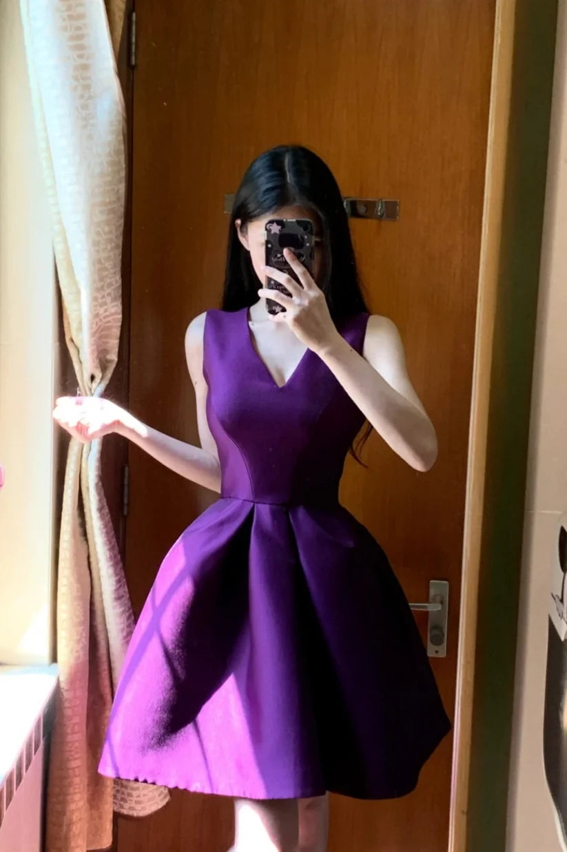 Aimishang Fashion Purple A Line V-neck Sleeveless Short Formal Prom Dress Lovely Homecoming Dress