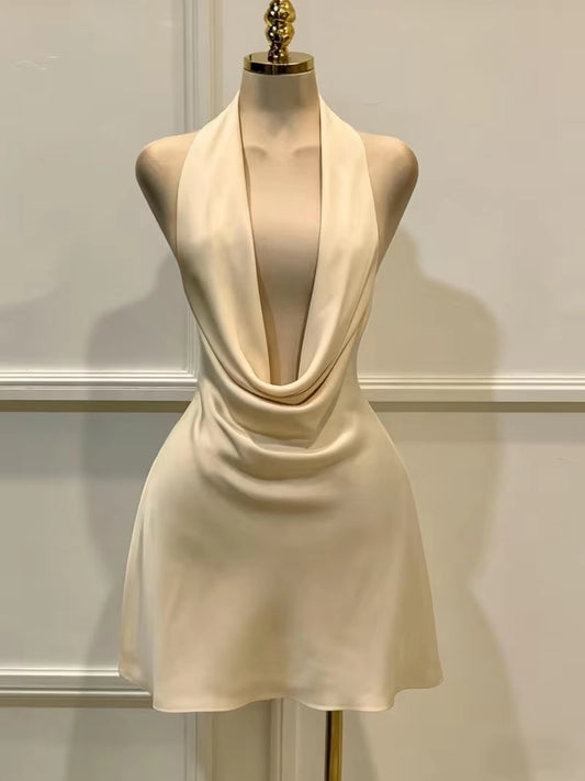 Aimishang Fashion Satin Halter Sleeveless Short Homecoming Dress Stylish Mini Summer Birthday Party Dress