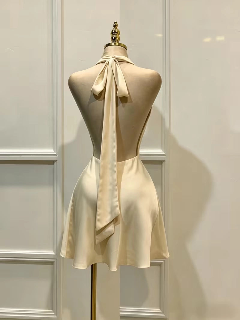Aimishang Fashion Satin Halter Sleeveless Short Homecoming Dress Stylish Mini Summer Birthday Party Dress