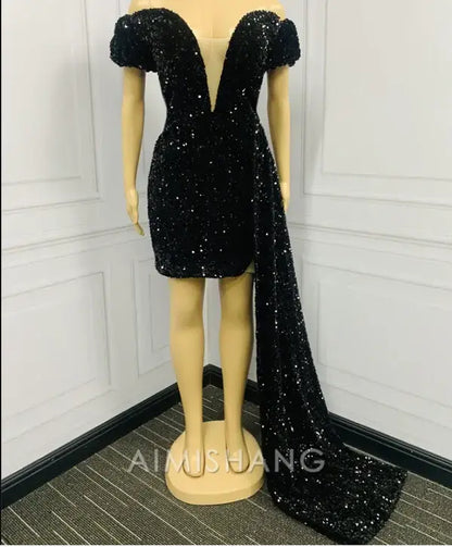Aimishang Fashion Sheath Off The Shoulder Sequins Homecoming Dress Black Girl Sexy Birthday Party Dress Sparkly Prom Dress