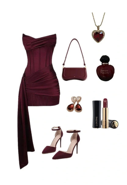 Aimishang Fashion Sheath Strapless Pleated Sleeveless Short Homecoming Dress Summer Stylish Graduation Party Dress
