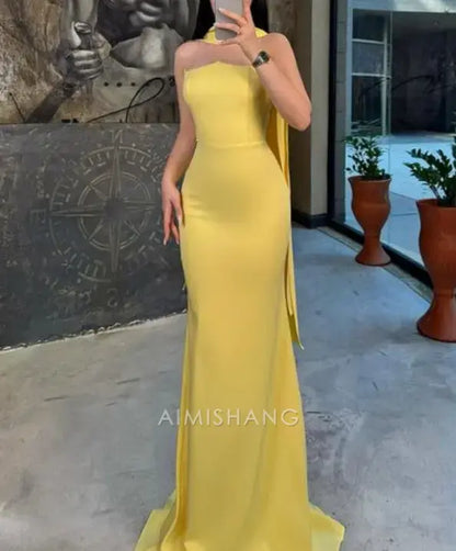 Aimishang Fashion Sheath Strapless Sleeveless Long Formal Prom Dress Elegant Party Evening Gown Simple Wedding Guest Dress