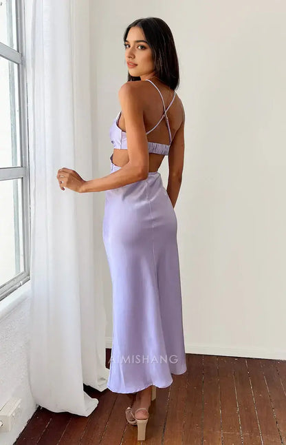 Aimishang Fashion Spaghetti Straps Satin Sleeveless Formal Prom Dress Elegant Wedding Guest Dress Simple Evening Party Gown