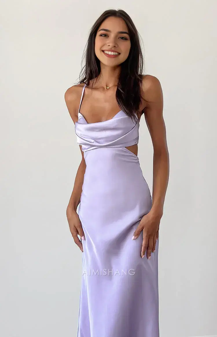 Aimishang Fashion Spaghetti Straps Satin Sleeveless Formal Prom Dress Elegant Wedding Guest Dress Simple Evening Party Gown