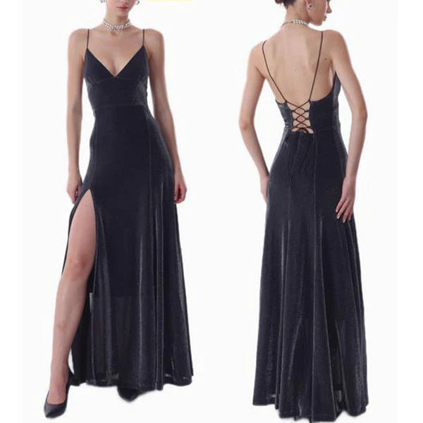 Aimishang Fashion Spaghetti Straps V-neck Sleeveless Party Evening Gown Elegant Long Formal Prom Dress With Slit