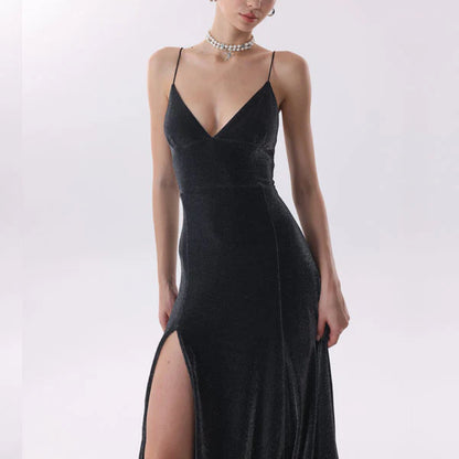 Aimishang Fashion Spaghetti Straps V-neck Sleeveless Party Evening Gown Elegant Long Formal Prom Dress With Slit