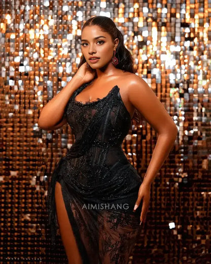 Aimishang Fashion Strapless Formal Prom Dress Sexy Black Girl Evening Dress Charming Birthday Party Dress