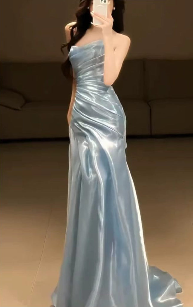 Aimishang Fashion Strapless Pleated Sleeveless Long Formal Prom Dress Elegant Evening Party Gown Charming Graduation Dress