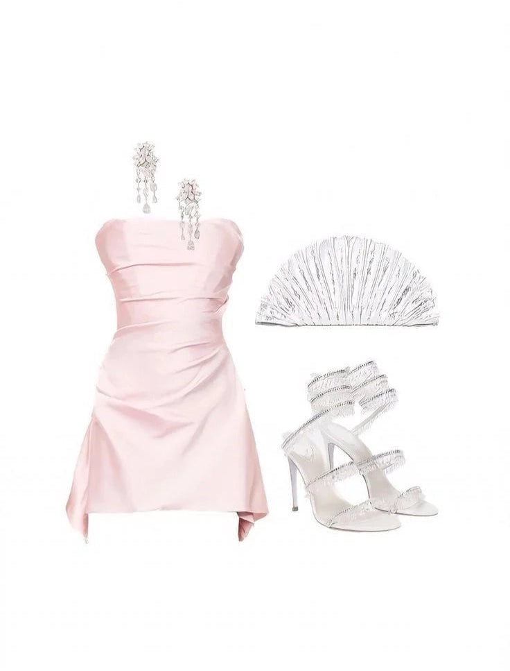 Aimishang Fashion Strapless Satin Sleeveless Short Homecoming Dress Summer Simple Mini Birthday Party Dress