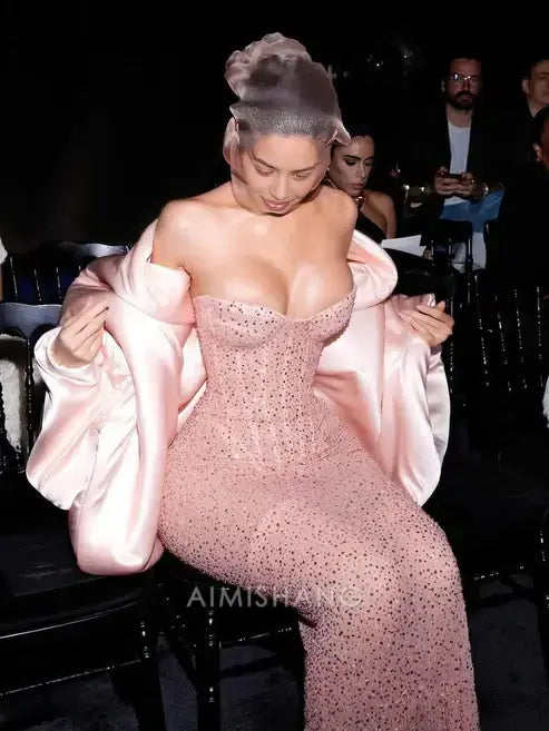 Aimishang Fashion Strapless Sleeveless Long Formal Prom Dress Charming Evening Gown Sexy Birthday Party Dress No Wiith Coat