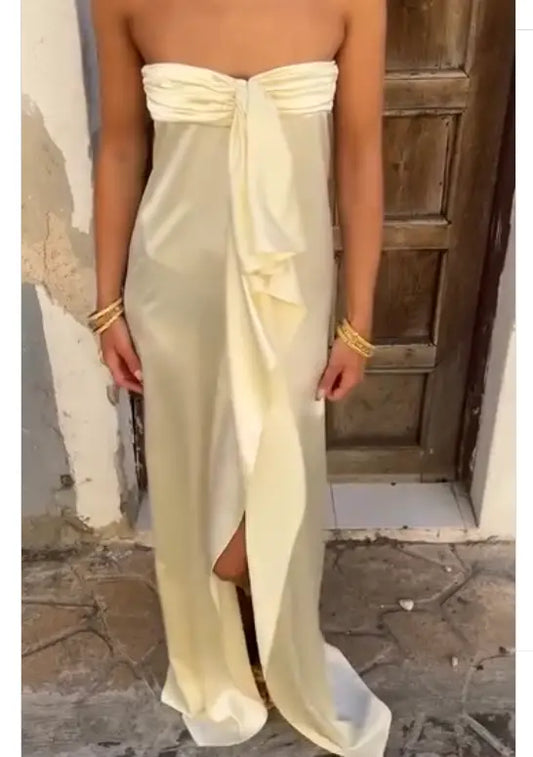 Aimishang Fashion Strapless Sleeveless Maxi Prom Dress Cute Summer Wedding Dress Party Dress For Girls