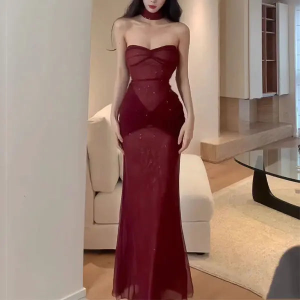 Aimishang Fashion Strapless Sleeveless Party Evening Gown Modern Long Formal Prom Dress