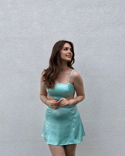 Aimishang Fashion Straps Sleeveless Satin Short Birthday Party Dress Stylish Mini Homecoming Dress