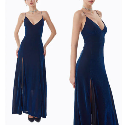Aimishang Fashion V-neck Spaghetti Straps Sleeveless Party Evening Gown Elegant Long Formal Prom Dress With Slit
