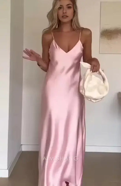 Aimishang Fashion Yellow V-neck Spaghetti Straps Sleeveless Prom Dress Simple Maxi Dress Elegant Evening Party Dress